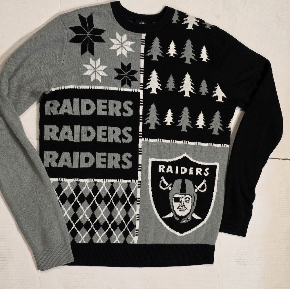NFL Oakland Raiders Ugly Christmas Sweater Mens Sz Large Block Knit
